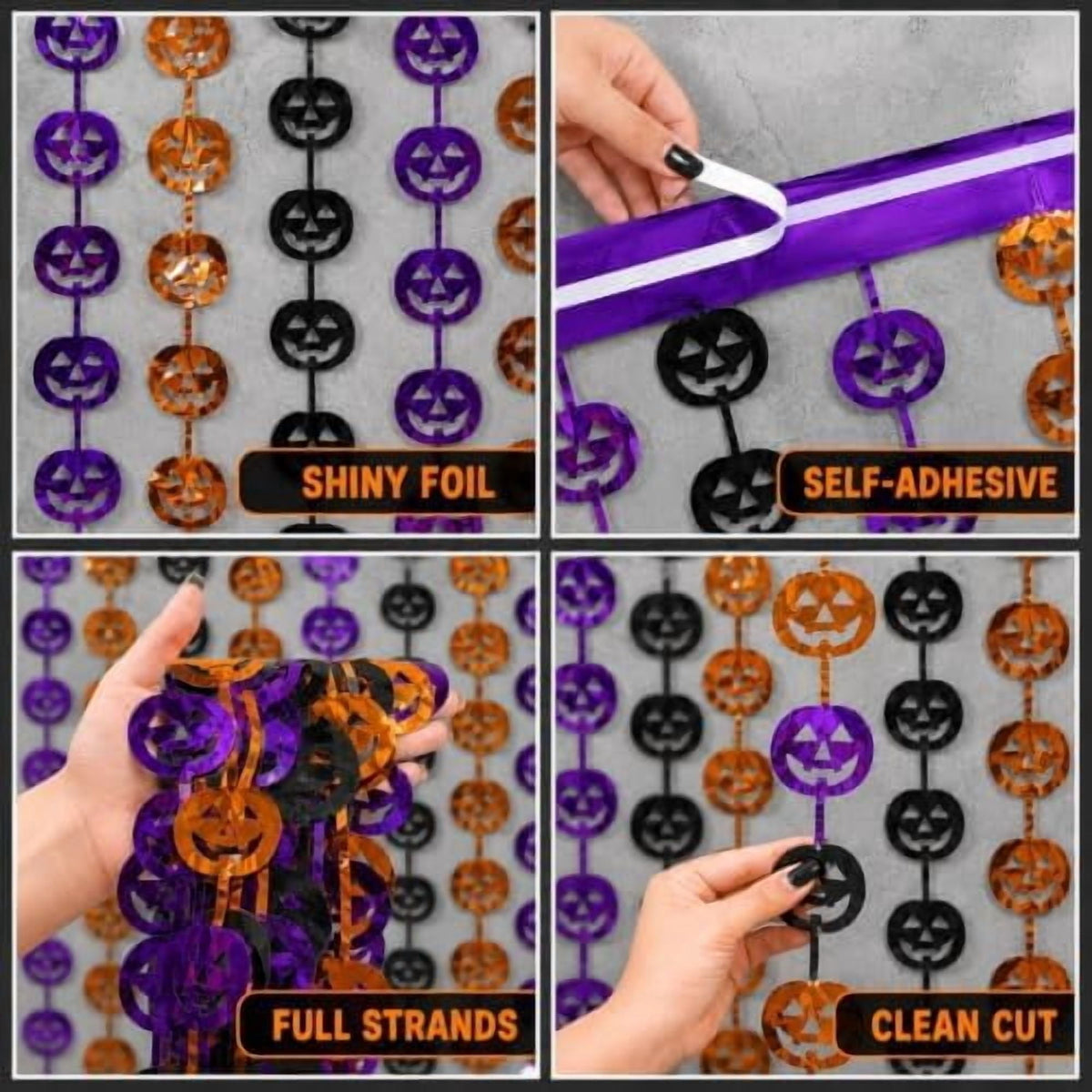 Halloween Party Decorations, 2 PCS Pumpkin Metallic Foil Fringe Curtain