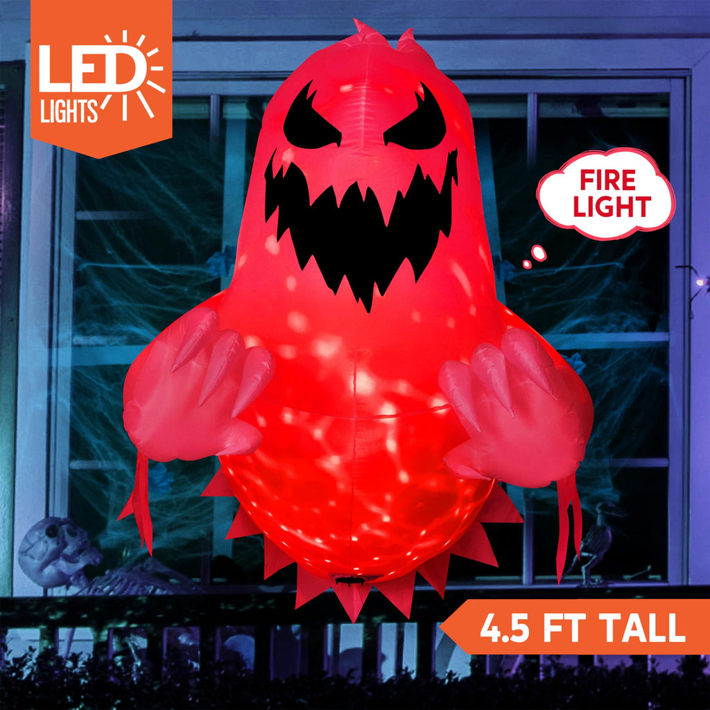 Joyfy 4 FT Halloween Inflatable Purple Octupos Head with Tentacles Broke Out from Window with Built-in LED Blow Up Inflatable for Window Decoration Yard Garden Lawn Decor
