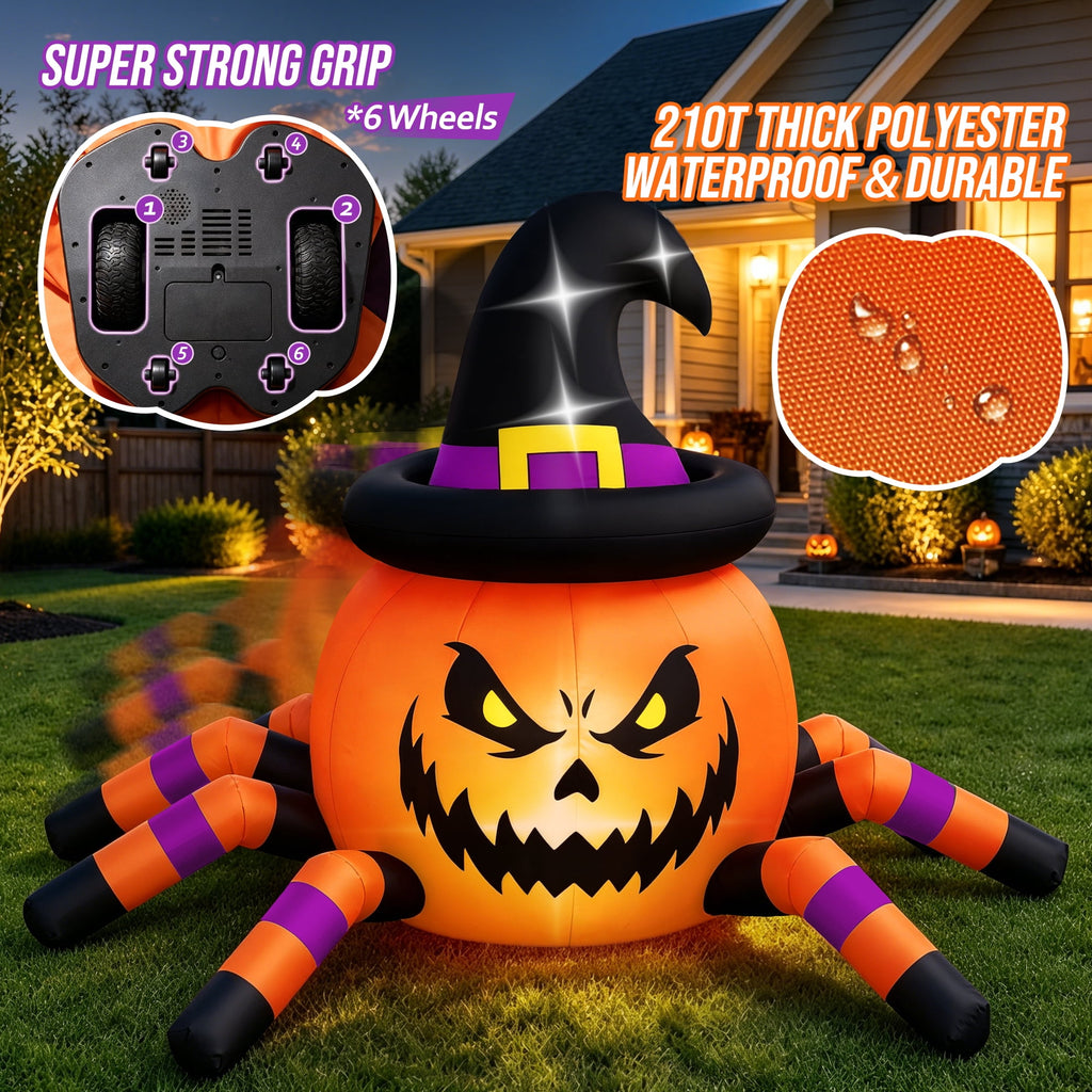 Firstness 2.4GHz Remote Control Car Halloween Inflatable Pumpkin Spider Blow ups Rc Car 360° Rotation, 3 Music and LED Lights,Aged 3+