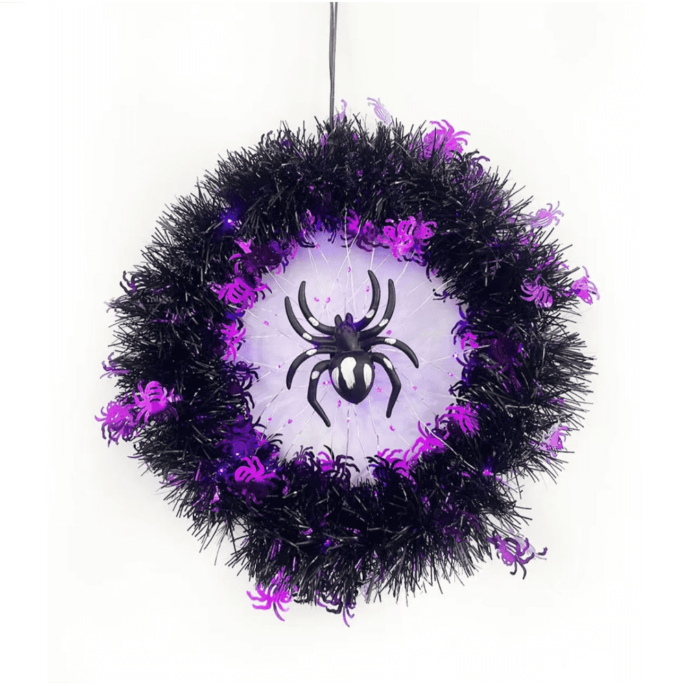 Halloween Spider Garland Front Door Wall Hangings Halloween Horror Party Atmosphere Decoration LED Luminous Wreath