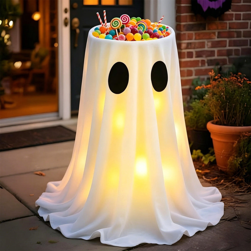 Halloween Ghost Candy Bowl Large Light Up Floor Stand with Remote Control for Halloween Party Treat Display and Trick Or Treat Setup