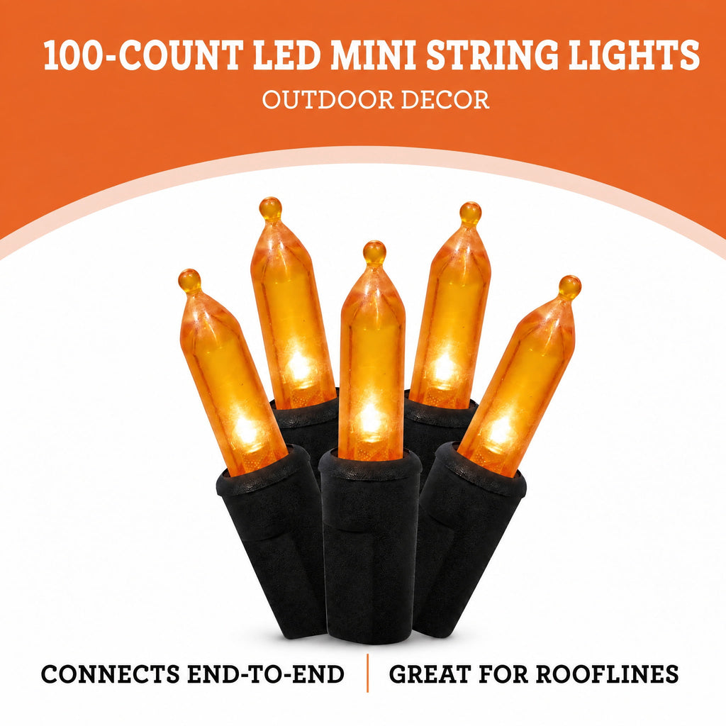 Indoor/Outdoor 100-Count LED Mini String Lights, Orange, 19.5', Halloween by Way To Celebrate