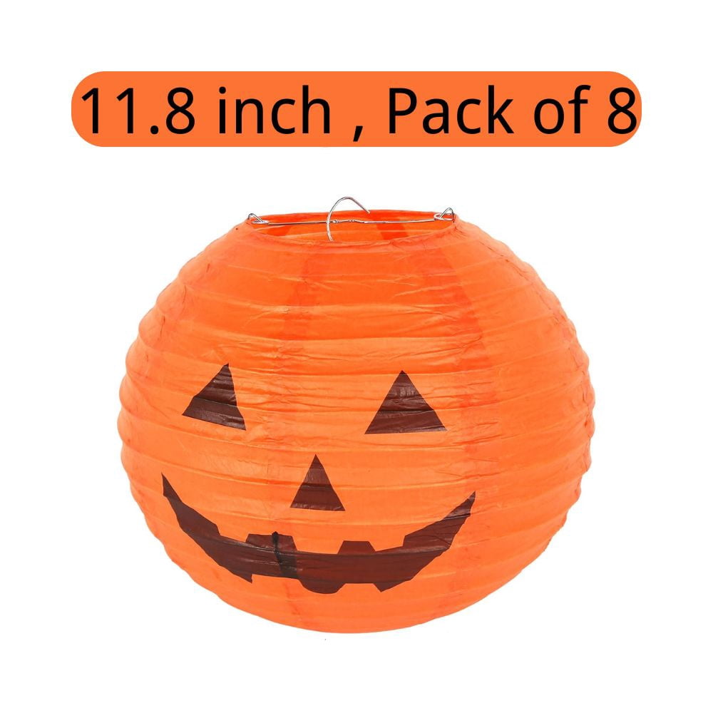 11 Inch Halloween Paper Pumpkin Lanterns Jack-O-Lanterns Hanging Halloween Decorations Outdoor Indoor Halloween Party Decorations - 8 PCS