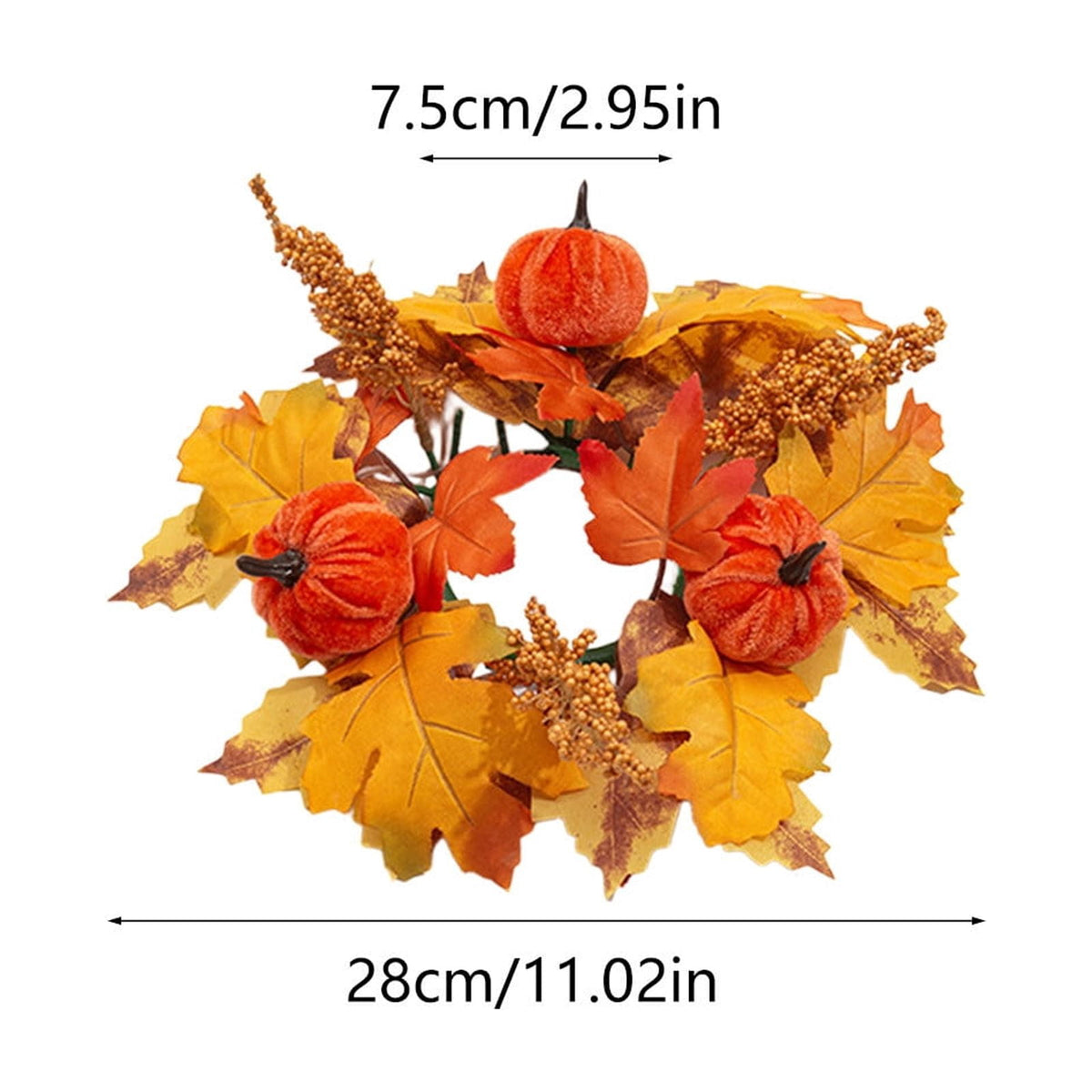 Fall Maple Leaf Front Door Wreath, Multicolor Plastic Seasonal Wreath for Halloween Thanksgiving Christmas Indoor Wall Fireplace Home Decor, 9.84 Inch