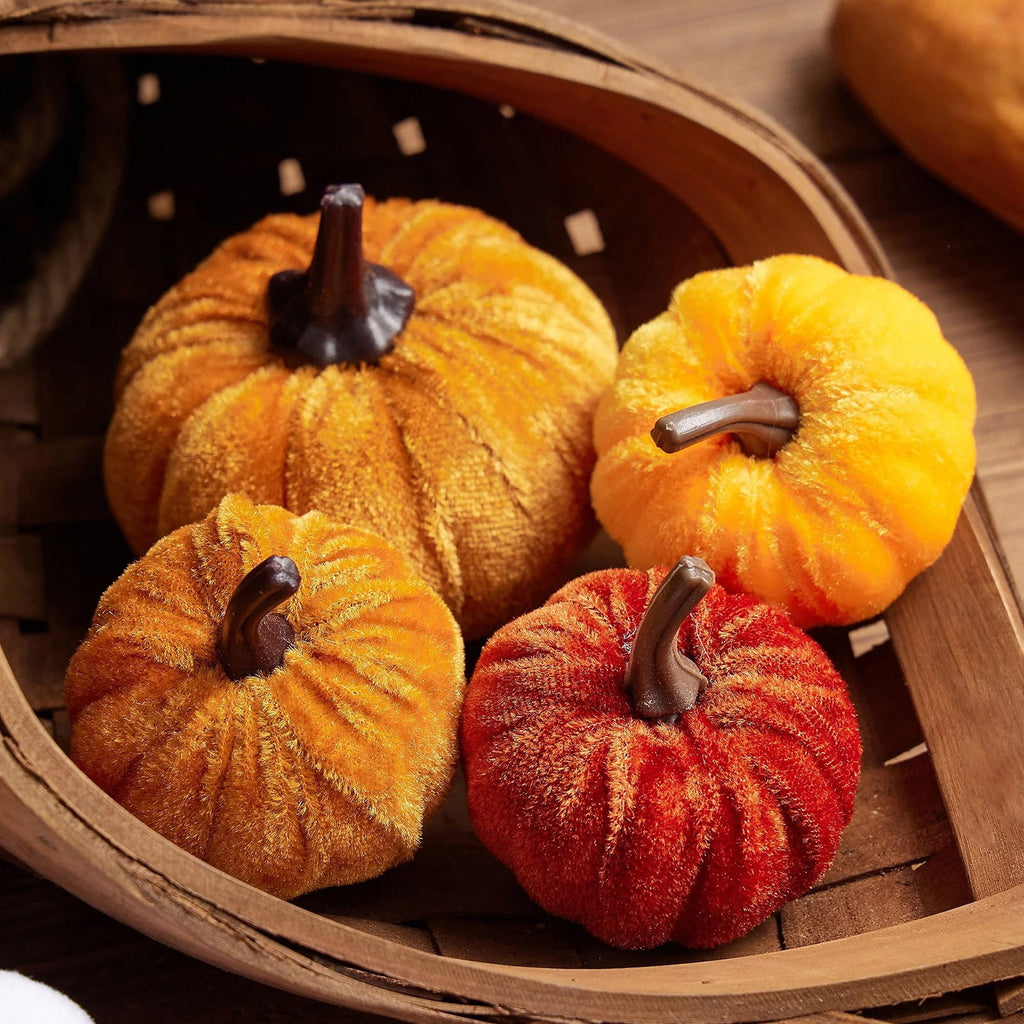 Bazyrey Velvet Pumpkins Fake Mini Pumpkin,Halloween Decor 12pcs Artificial Fake Velvet Pumpkins Decoration for Fall(Blue+White),Happy Halloween Thanks Giving Day Autumn Decorations