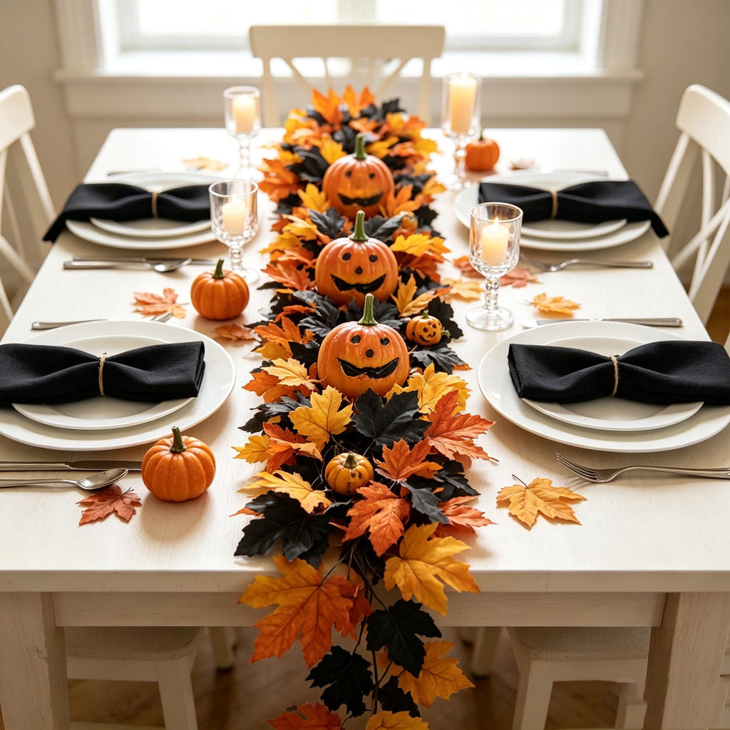 Halloween Pumpkin Garland - 68" Fall Leaf Decor for Mantle, Staircase & Porch, Outdoor/Indoor Autumn Thanksgiving Party Decoration (Multicolor)