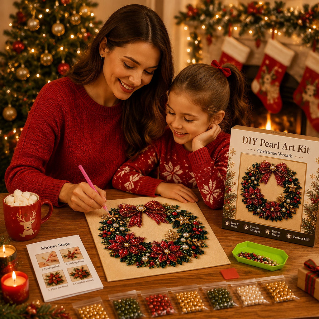 JWZZYD DIY Christmas Pearl Painting Art Kit with Frame, 9.8" Christmas Pearl Beads Art Craft Set, Gemstone Dots Beads for Holiday Christmas Wall Decor, Decoration Gift(Reindeer)