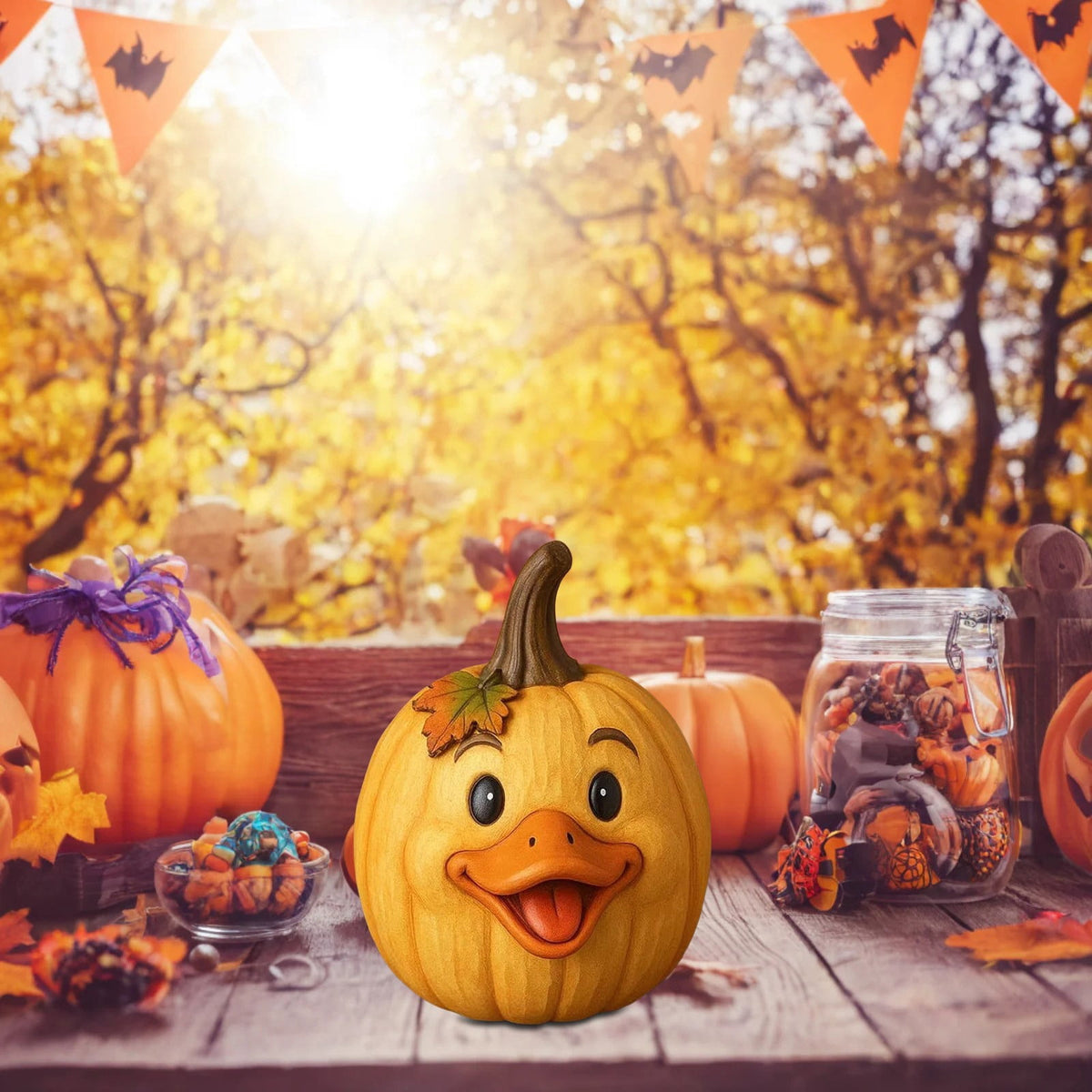 Farm Animal Pumpkin Figurines, Cute Funny Resin Cow Duck Sheep Pig Chicken Horse Statue, Autumn Fall Thanksgiving Halloween Table Centerpiece, Home Desktop Decor, 5-Inch