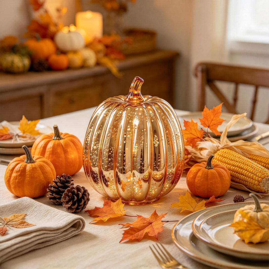 Fall Mercury Glass Light up Pumpkin Decor Fall Decoration for Home Thanksgiving Lamps for Festive Decoration Halloween Decorations Starry Night Pumpkins Tabletop Centerpiece Fall Home Decor