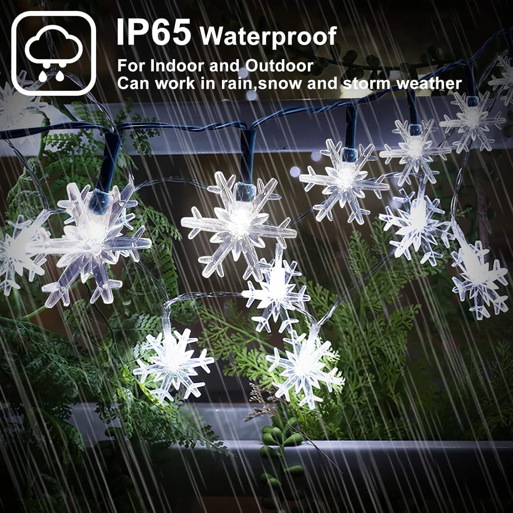 Qoosea Solar Lights Outdoor, Waterproof 100 LED Snowflake Fairy Lights, 39 ft Outdoor Christmas Decoration, String Lights for Party, Patio, Room Decor