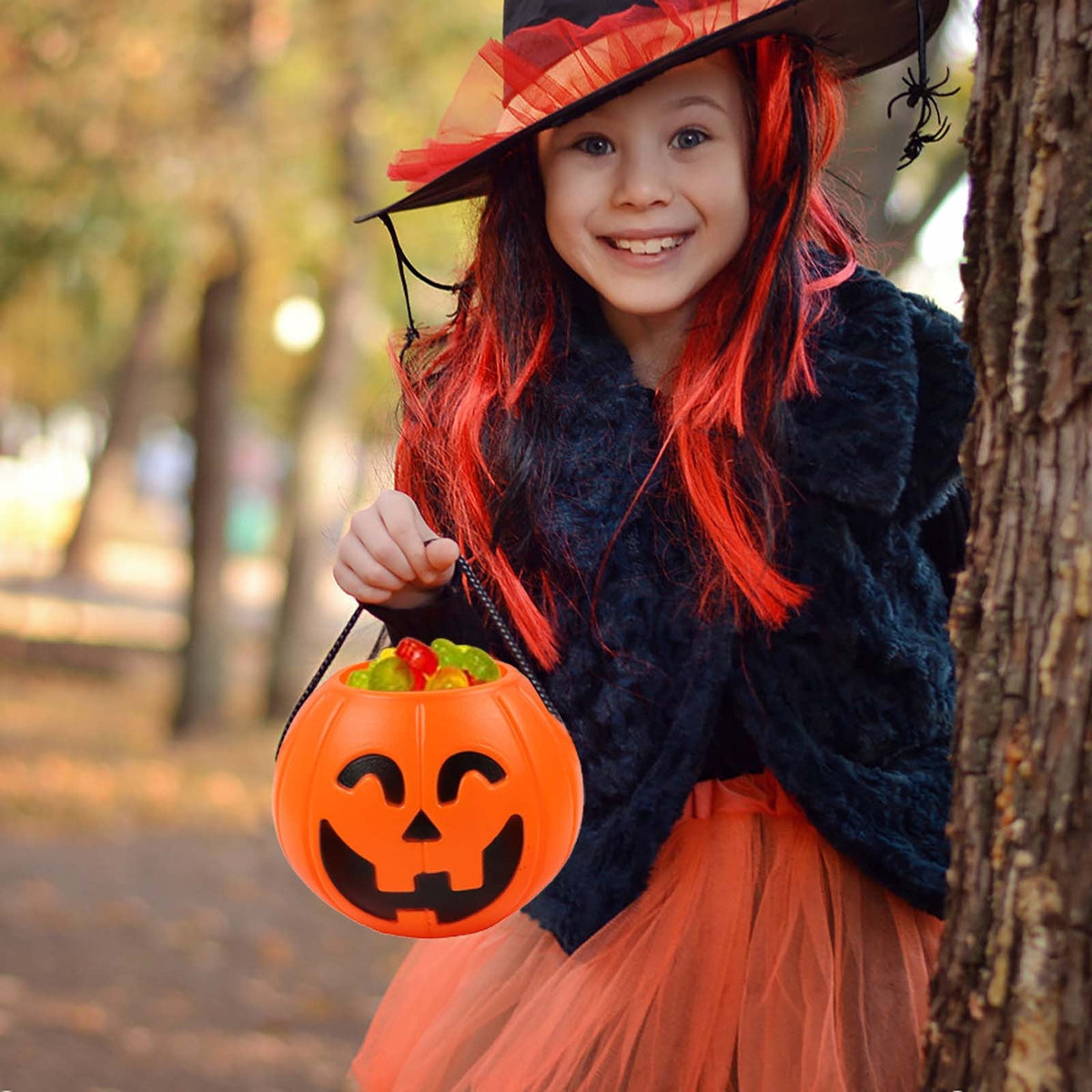 Kyusrd Trick or Treat Halloween Lantern Pumpkin Decoration Lighted Table Centerpieces Ornaments Spooky Pumpkin Prop Decor Decorative Wedding Candy Bowl Organizer Canisters