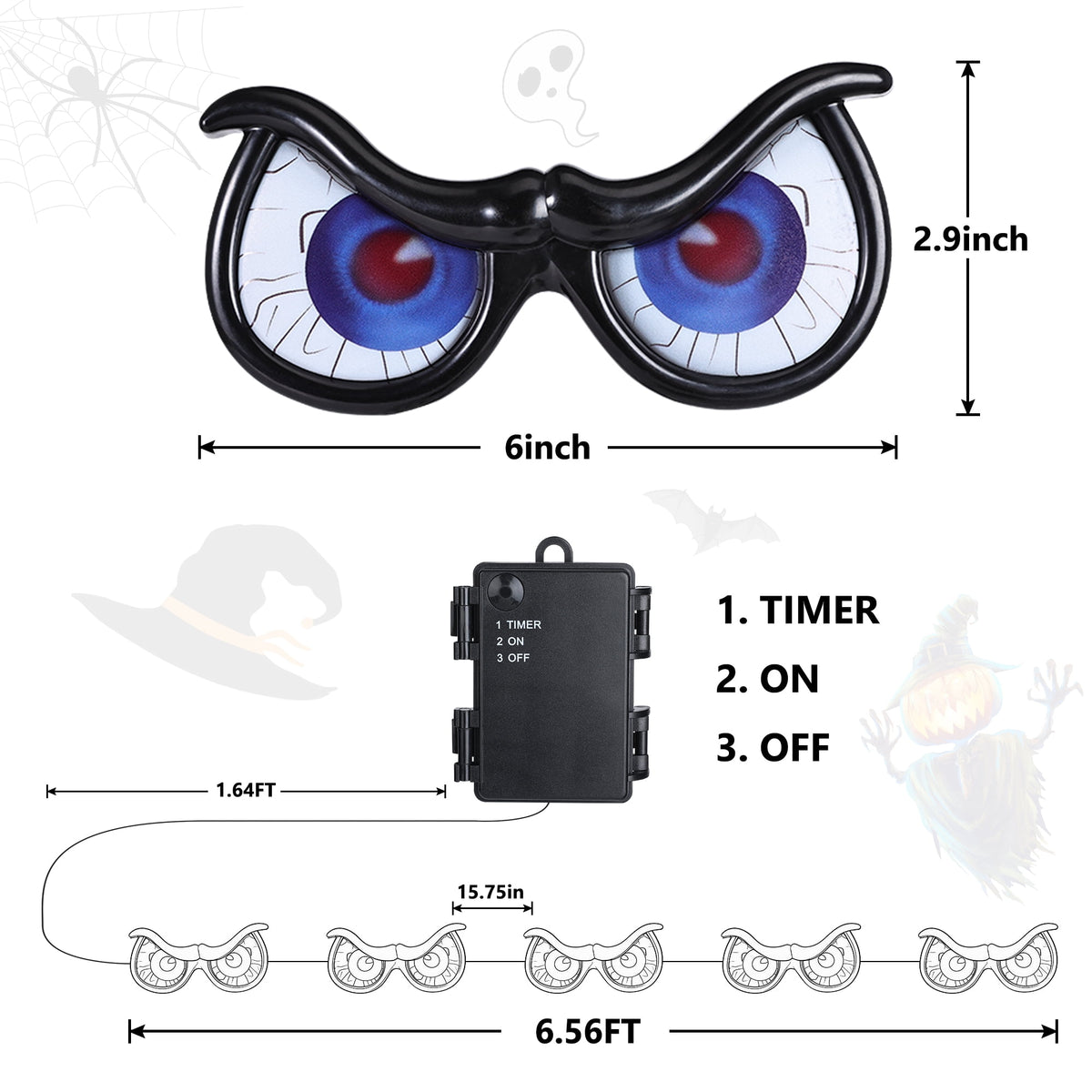 Ceevoo Halloween LED Spooky Eyes Lights, 5 Pairs Flashing Glowing Eye String Lights, Waterproof Halloween Decorations for Indoor Outdoor Yard Party
