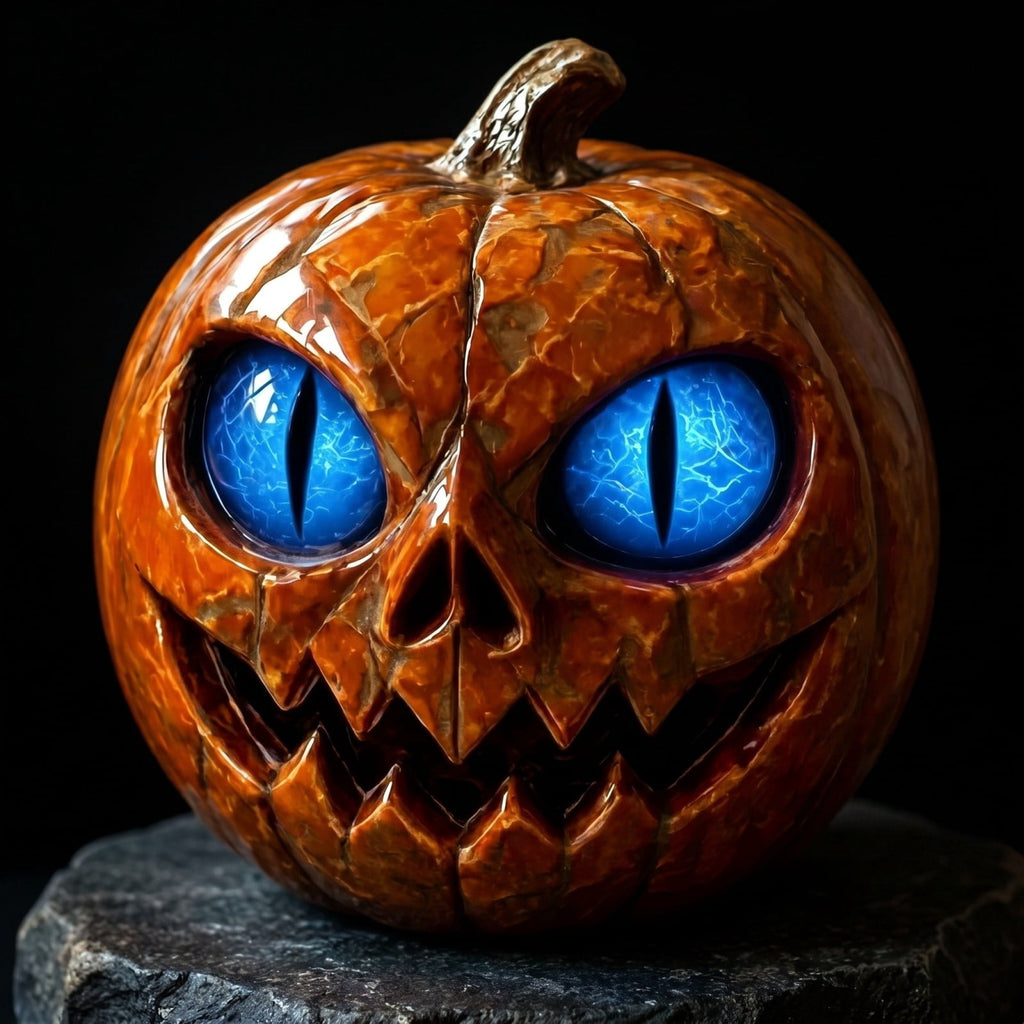 Halloween Scary Jack O Lantern Pumpkin Statue with Color Changing LED Eyes Spooky Tabletop Yard Decor Prop
