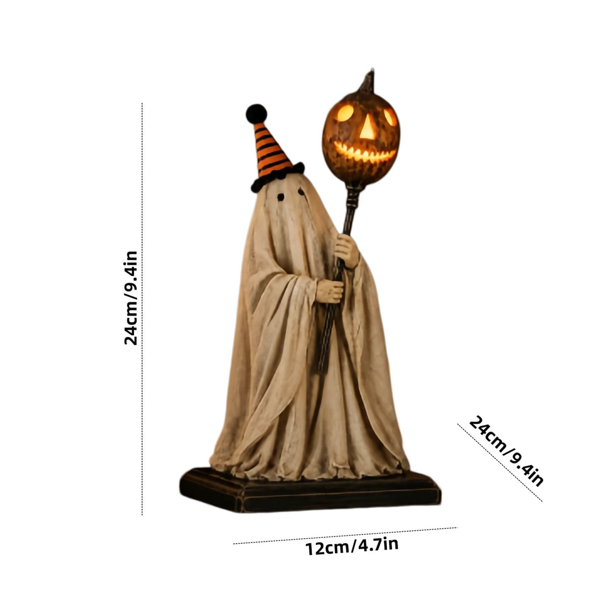 Win s Way Lighted Vintage Patchwork Ghost Decor Glowing Ghost Figurine with Pumpkin Lantern Farmhouse Style Light Up Statue for Mantel Shelf Entryway Table Fall Decorations