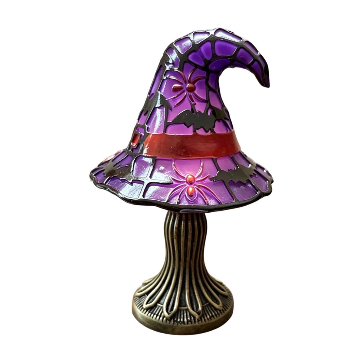 Stained Glass Witch Hat Lamp Gothic Halloween Lighting Decor, Vintage Witchy Hats Night Lights, Handcrafted Retro Resin Table Lamp for Bedroom, Living Room & Home Decor