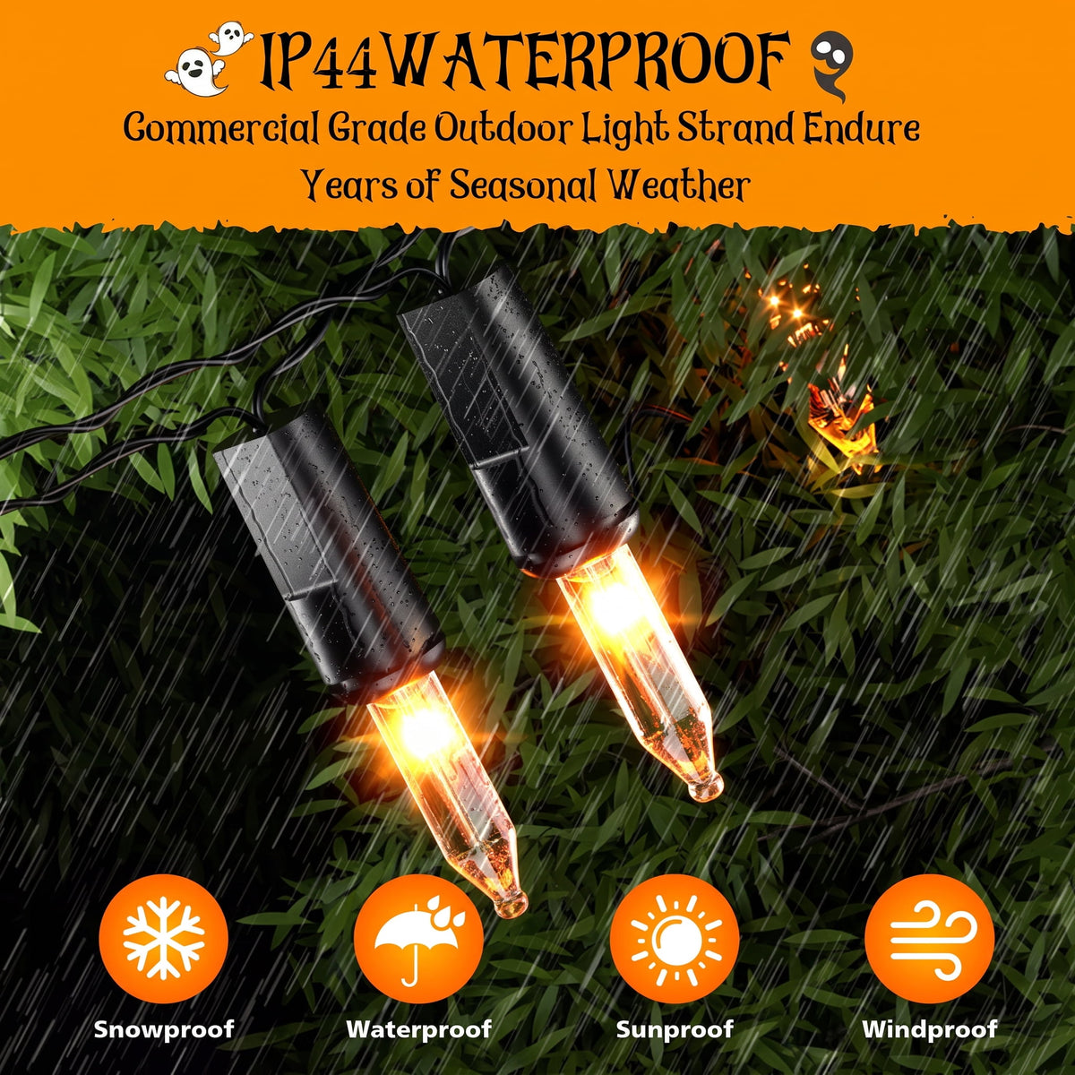 VOLIVO Halloween String Lights, 33FT Incandescent Mini Lights, with 100 Count Orange Waterproof Bulbs, for Home, Party, Yard, Christmas Tree, Indoor and Outdoor Decorations