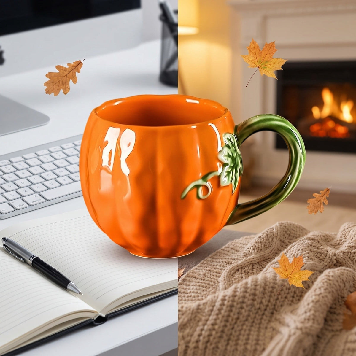 Cute Pumpkin Handmade Ceramic Mug with Dust Lid, Thanksgiving Halloween Coffee Cup for Office, Creative Water Cup Holiday Gift for Friends Family Coworkers Kitchen Home Decor