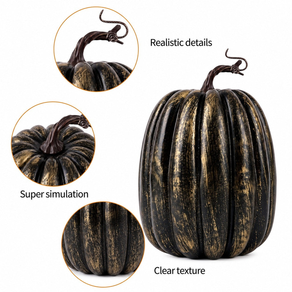 CQHVKQ 8 Inch Large Artificial Pumpkin Fall Decorations, Realistic Fake Harvest Pumpkin, Orange Gold Decorative Pumpkins for Table Centerpieces, Fall, Thanksgiving & Halloween DIY