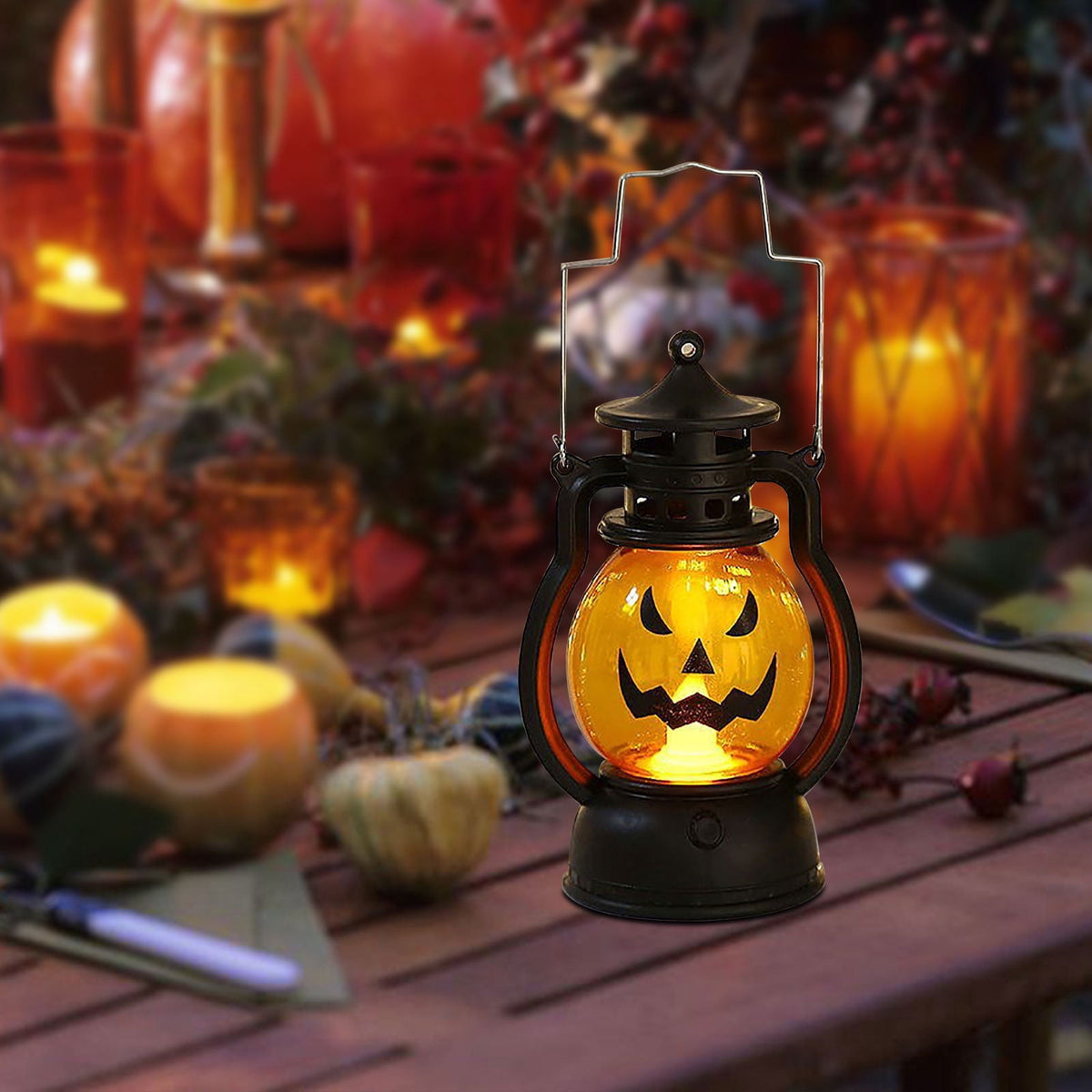 Aufmer Halloween Lights Lantern 3PCS Mini Halloween Pumpkin Candle Lantern LED Halloween Scary Scene Lights Halloween Lantern Decor Vintage Hanging Lantern Gifts for Indoor,Party Spooky Decorations