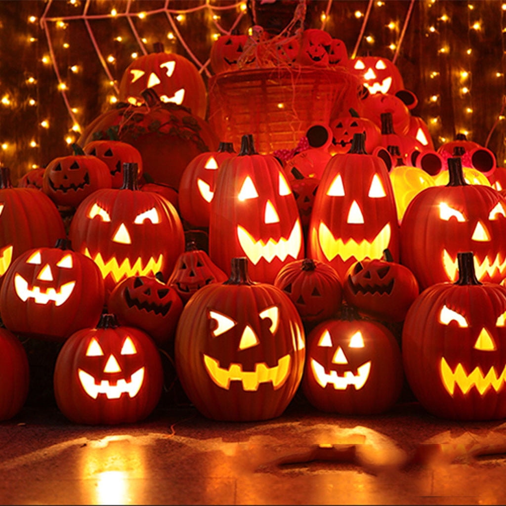 SRUILUO Halloween Light up Jack-O-Lantern, Fall Thanksgiving Pumpkin Light Decorations, Pumpkin Prop with LED Light, Halloween Tabletop Decorations Props for Indoor Outdoor Decor (No Battery)