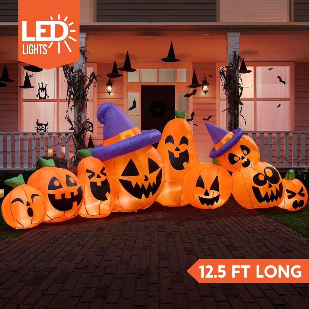 Joyfy 10 Ft Tall Halloween Inflatables Pumpkin,Giant Pumpki Blow Up Decor with Built-in LED Lights,Outdoor Decorations for Yard,Lawn,Garden