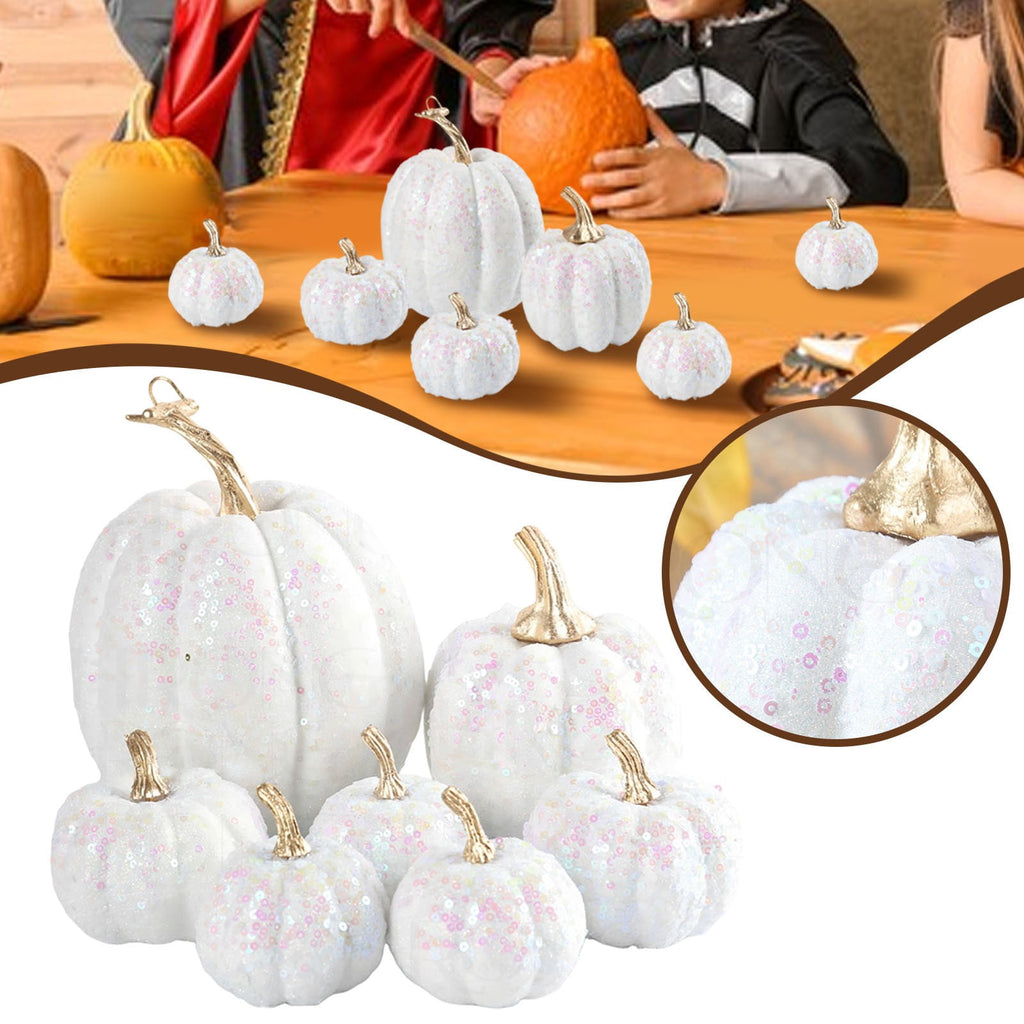 FXMLRLK Pink Velvet Pumpkins Fall Decor, 7PCS Artificial Glitter Pumpkins for Halloween Thanksgiving Day Home Centerpieces for Tables Seasonal Holiday Decor