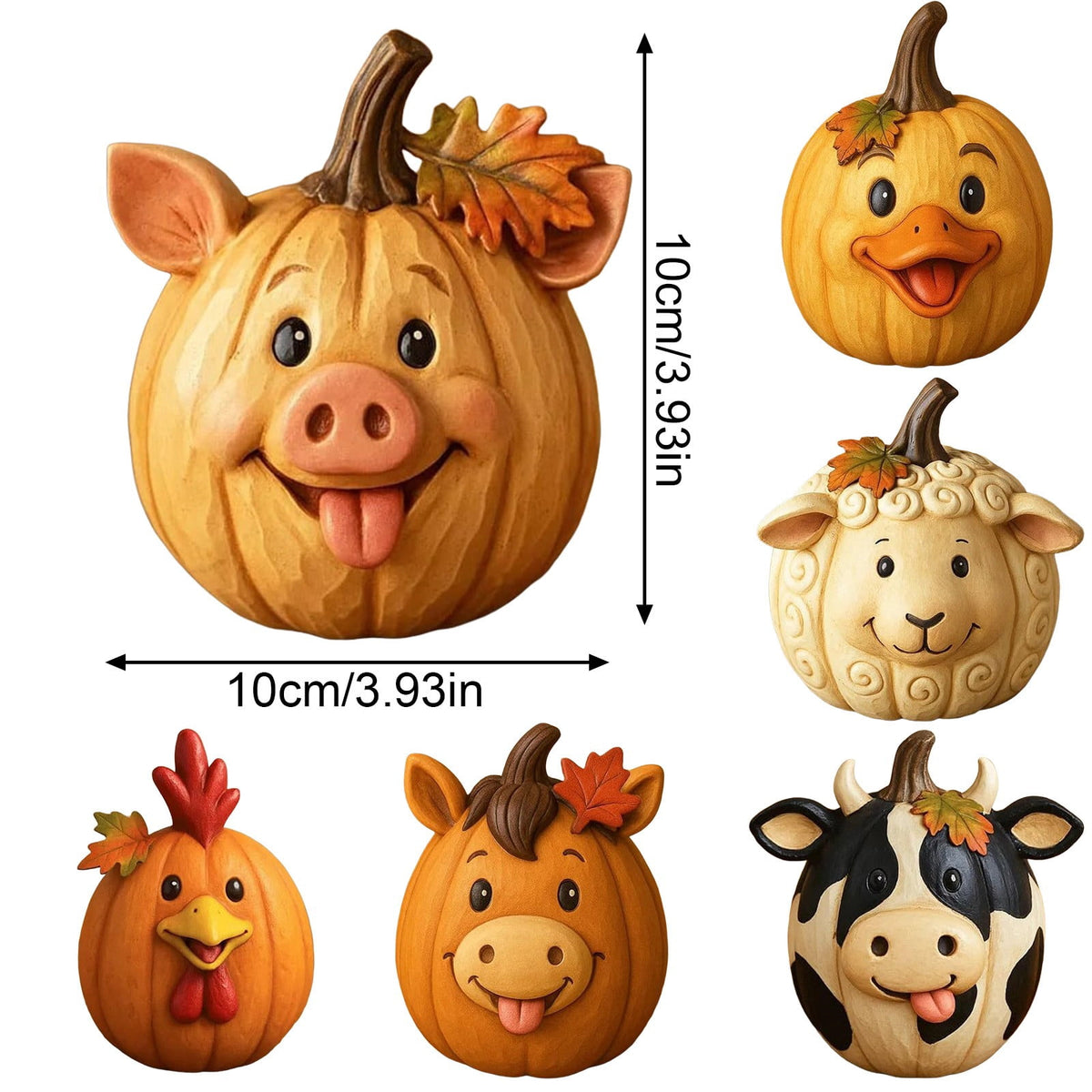 Farm Animal Pumpkin Figurines, Cute Funny Resin Cow Duck Sheep Pig Chicken Horse Statue, Autumn Fall Thanksgiving Halloween Table Centerpiece, Home Desktop Decor, 5-Inch