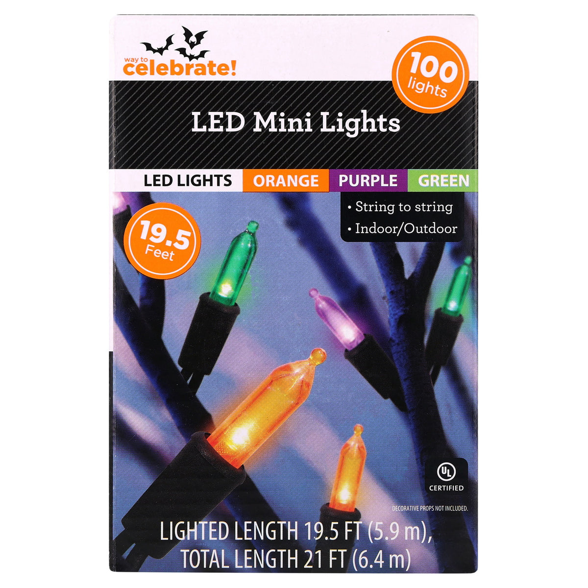 Indoor/Outdoor 100-Count LED Mini String Lights, Orange, 19.5', Halloween by Way To Celebrate