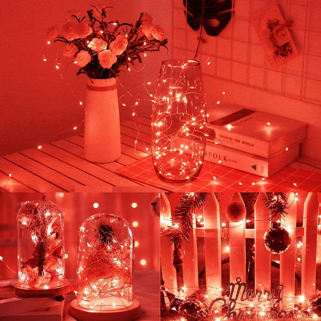 AWLYLNLL 20 Pack Led Fairy Lights Battery Operated String Lights Waterproof Silver Wire 7 Feet 20 Led Firefly Starry Moon Lights for DIY Wedding Party Bedroom Patio Christmas (20 Pack, Red)
