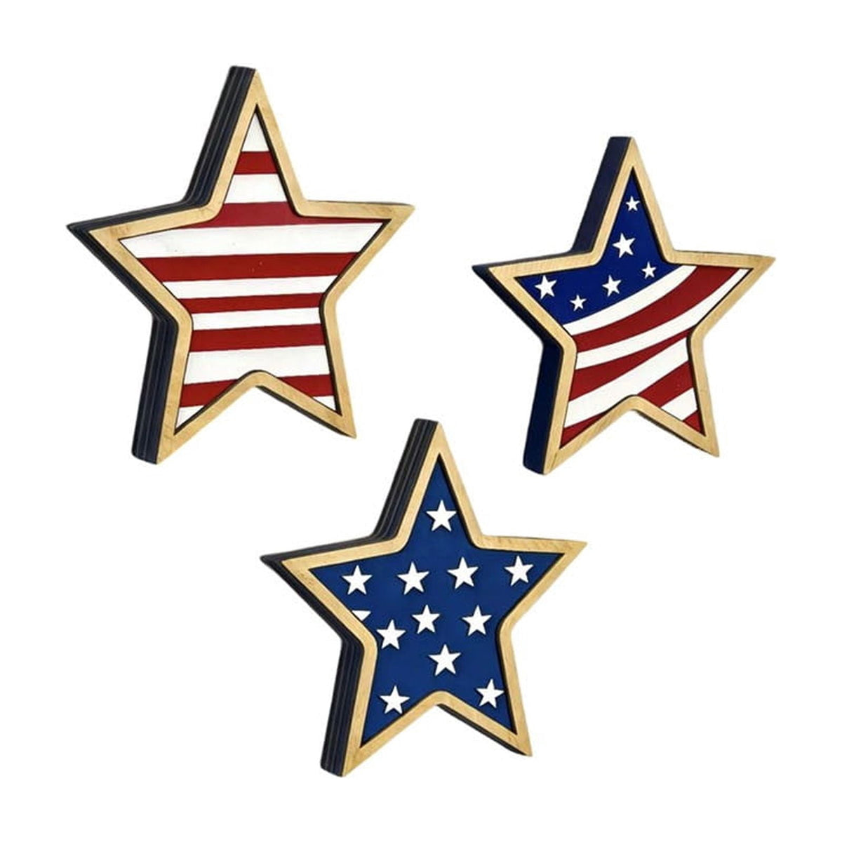 Japceit 3Pcs 4Th Of July Decorations Wooden Stars,Red White Blue Patriotic Decor, Independence Day Ornaments Set,For Home Office Table Shelf