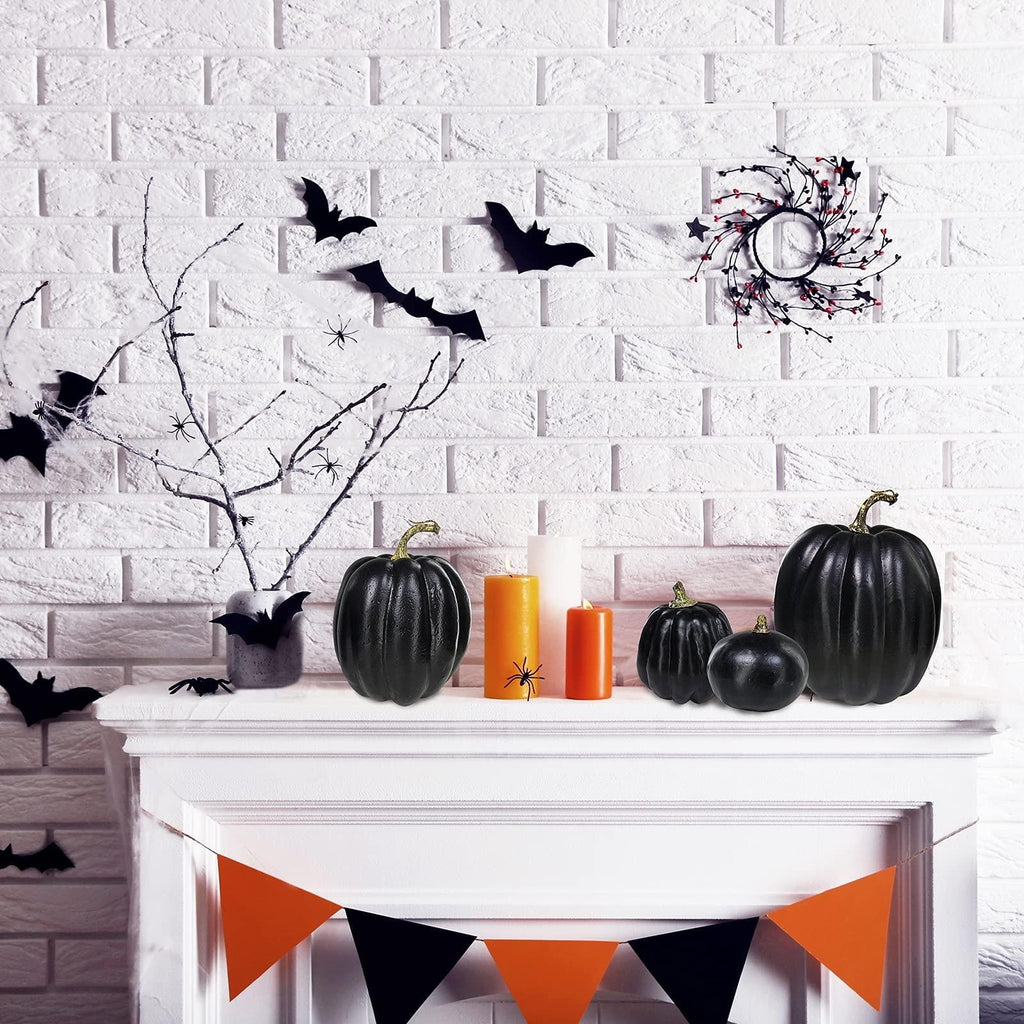 PPKVUFD 7Pcs Artificial Pumpkins Bulk Faux Harvest for Fall Wedding Centerpiece Black, Artificial Plastic Pumpkins Perfect for Halloween Decor Thanksgiving Table Decor