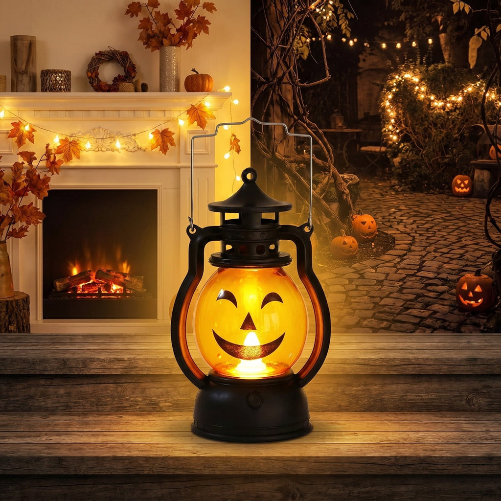 Halloween Lights Outdoor, Pumpkin Lantern with LED Light, Cute Expression Halloween Party Lanterns with Portable Handle, for Fall Decor Yard Garden Bedroom Living Room Indoor Outdoor