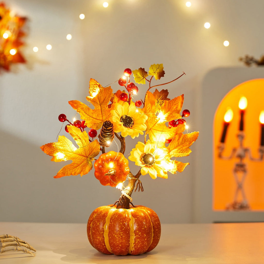 YSGFHGJW Halloween Thanksgiving Artificial Pumpkin Tree Decoration, Light Up with LED Lights, Fall Decor for Dining Table Living Room Porch