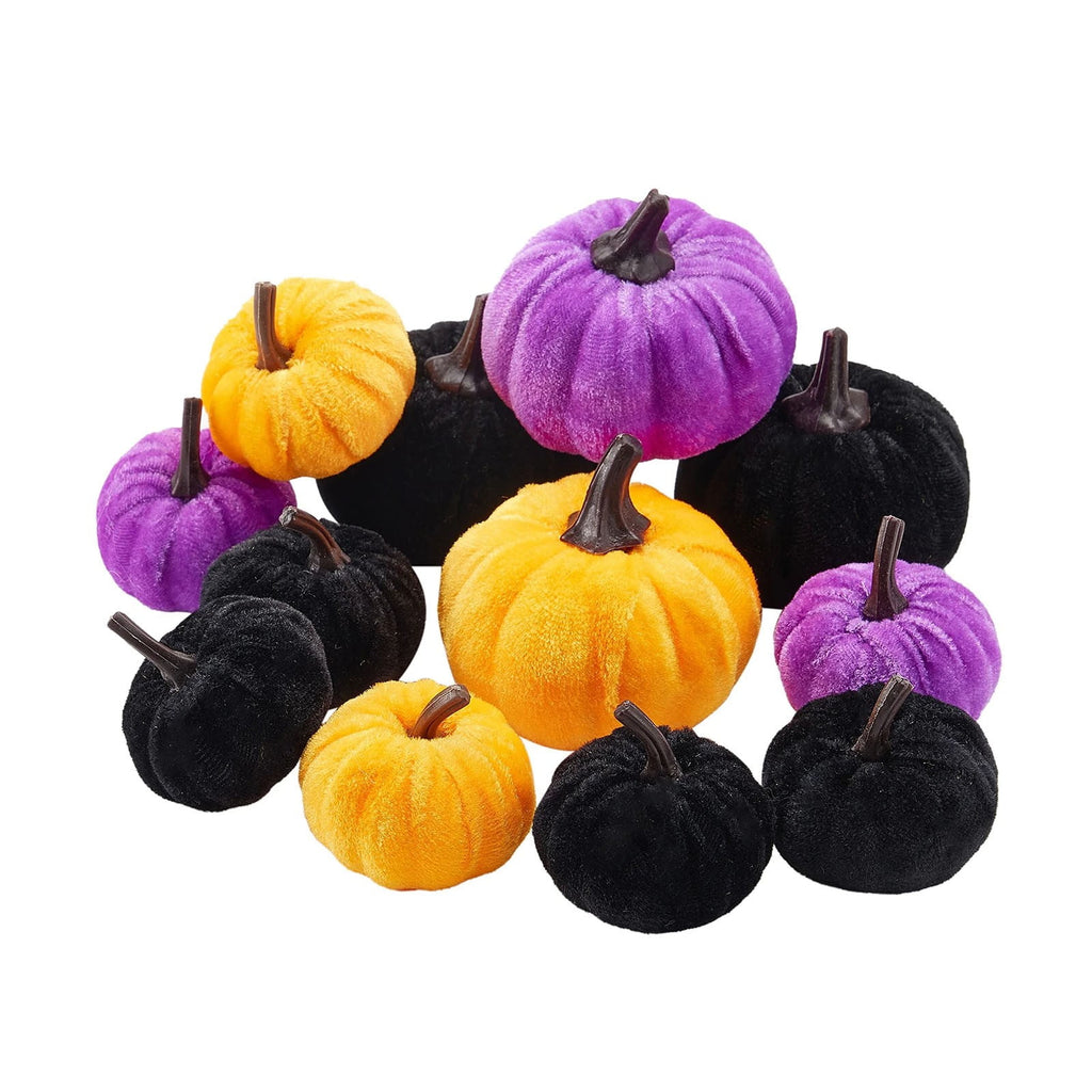 12 Pcs Small Velvet Pumpkins Artificial Pumpkins 2 Sizes for Fall Decor Wedding Thanksgiving Halloween Party Table Centerpiece Farmhouse Decoration, Blue