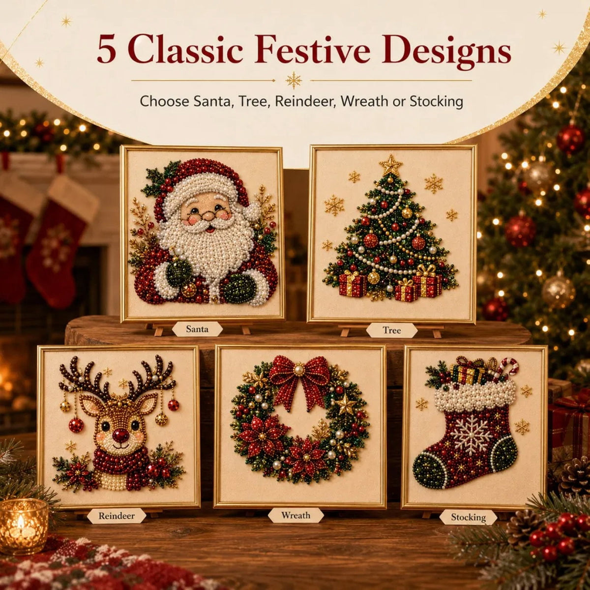 JWZZYD DIY Christmas Pearl Painting Art Kit with Frame, 9.8" Christmas Pearl Beads Art Craft Set, Gemstone Dots Beads for Holiday Christmas Wall Decor, Decoration Gift(Reindeer)