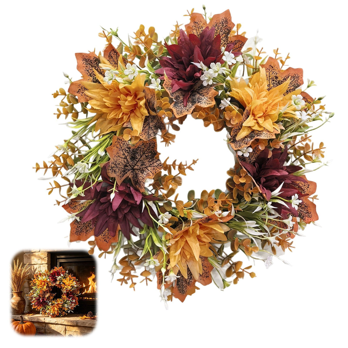 Fall Candle Ring,Artificial Maple Leaves Pumpkins Decorative Wreaths,Berry Wreath for Pillar Candle Holder,Candle Ring for Halloween Centerpieces and Farmhouse Table Decor,7.48 inch(Pink)