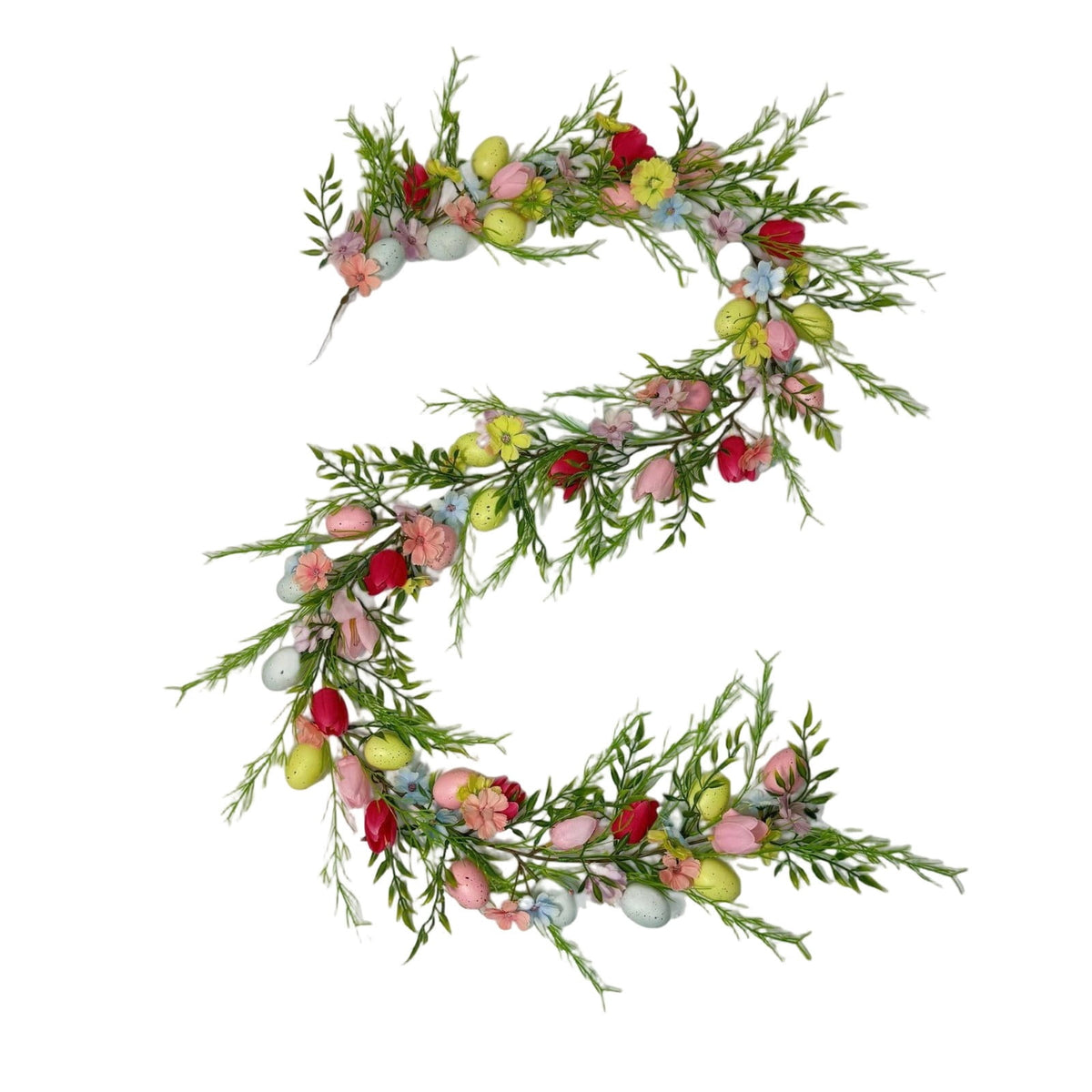yulier Artificial Garland 70.86 inch Spring Garland with Flowers, Faux Vines Floral Hanging Garland for Holiday Wedding Spring Home Party Window Door Fireplace Table Indoor Outdoor Decor