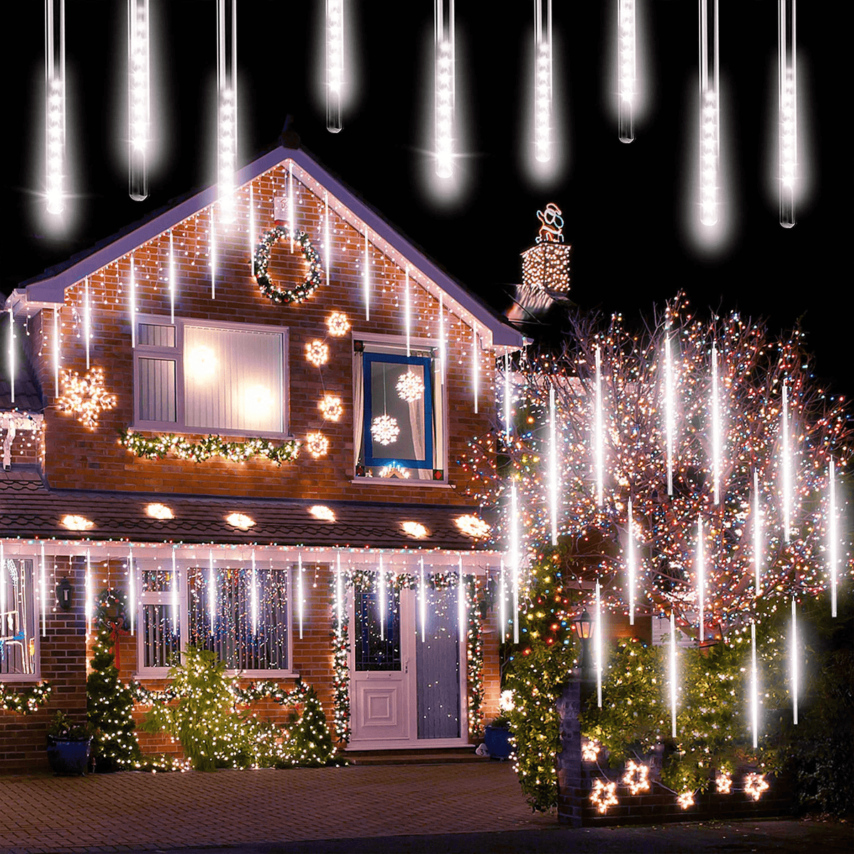 Scidweet Christmas String Lights, 20 inch 10 Tubes 540 LED Icicle Twinkle Meteor Shower Lights Outdoor for Christmas Halloween Holiday Party Home Decor, Blue