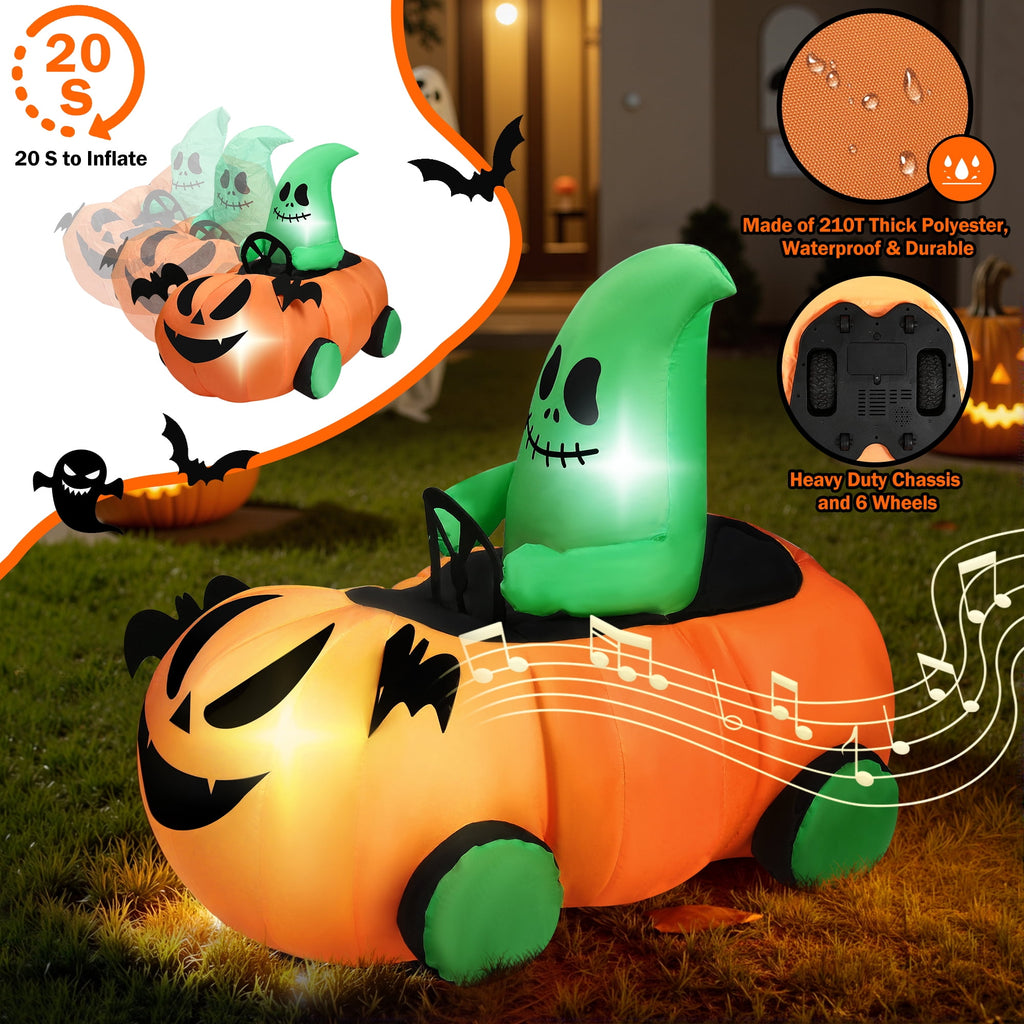 Firstness 2.4GHz Remote Control Car Halloween Inflatable Pumpkin Spider Blow ups Rc Car 360° Rotation, 3 Music and LED Lights,Aged 3+