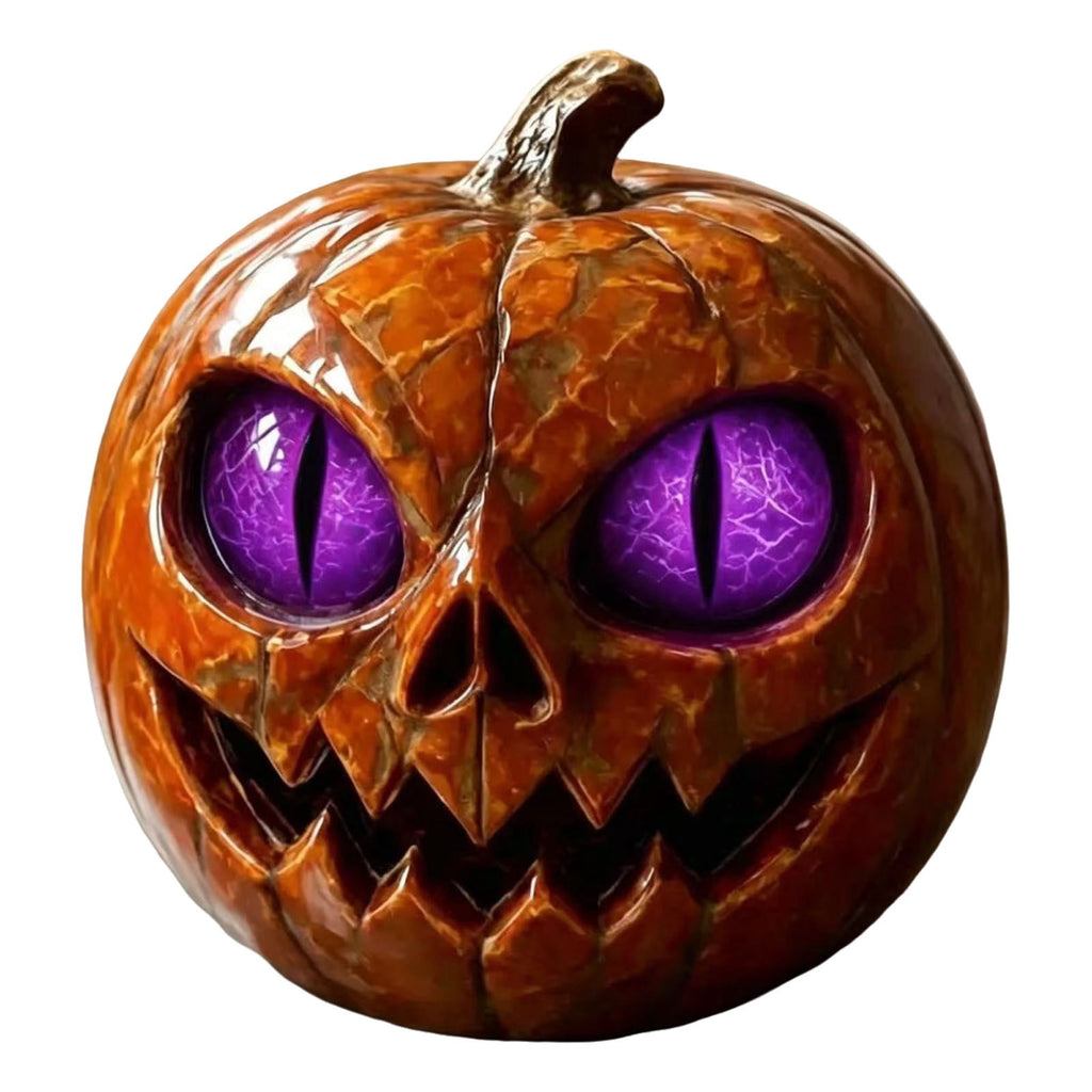 Halloween Scary Jack O Lantern Pumpkin Statue with Color Changing LED Eyes Spooky Tabletop Yard Decor Prop