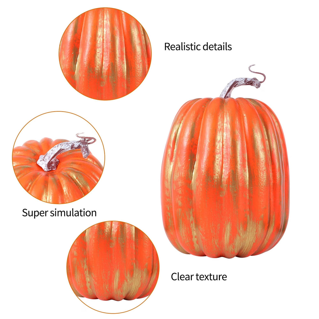 CQHVKQ 8 Inch Large Artificial Pumpkin Fall Decorations, Realistic Fake Harvest Pumpkin, Orange Gold Decorative Pumpkins for Table Centerpieces, Fall, Thanksgiving & Halloween DIY