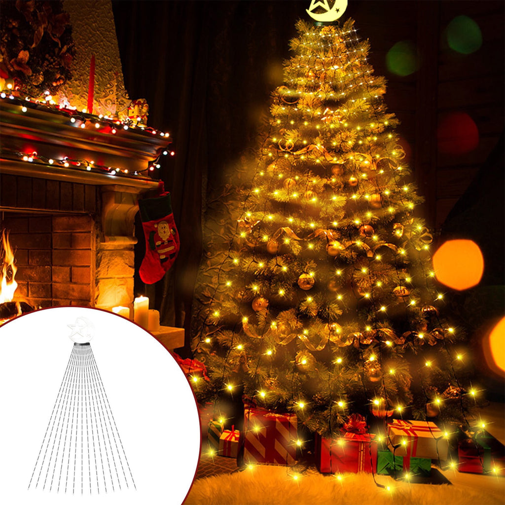 AYktou Christmas Tree Lights 6.56ft 16 Lines LED Waterfall Lights Waterproof Xmas Tree Topper Lights with Remote and USB Powered Christmas Lights for Halloween Xmas Year Holiday,Colorful