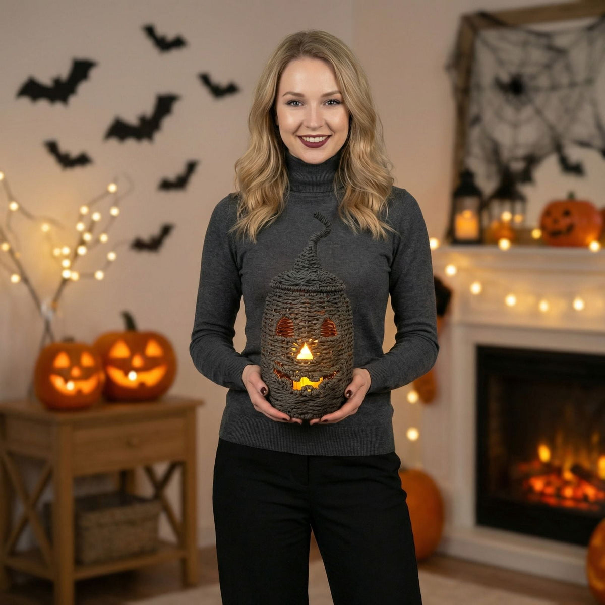Handwoven Pumpkin Lantern, Rustic Vintage Halloween Decor, 28cm Woven Pumpkin Lantern Without LED Candle Light, Pumpkin Ornament for Mantel Doorstep Halloween Party Decorations