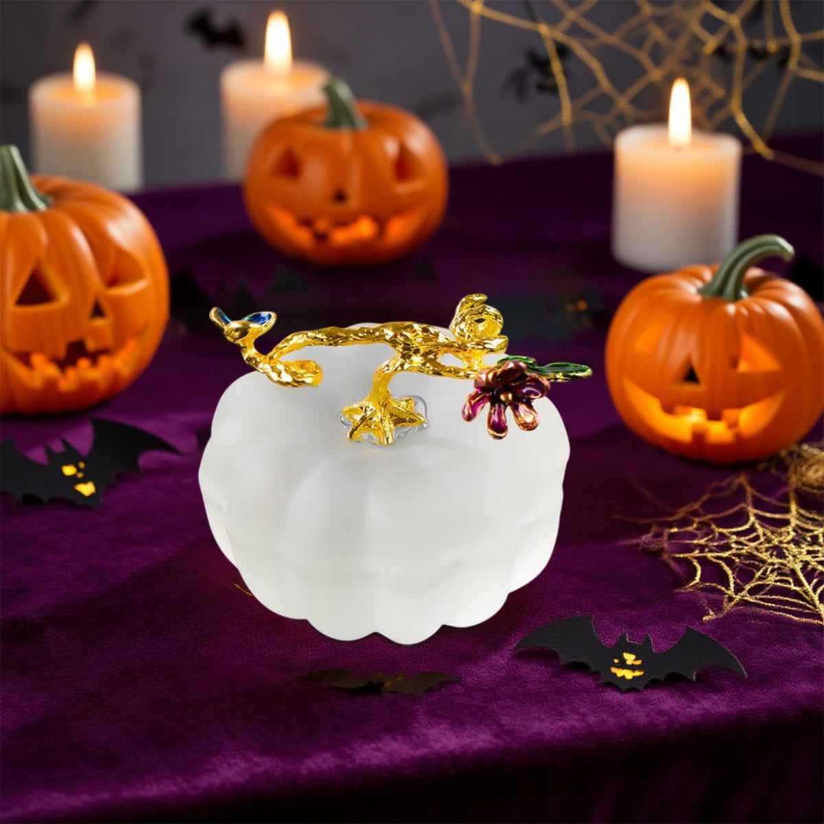 Chanana Mini Crystal Pumpkin Collectible Figurines, Hand Blown Glass Pumpkin Figurine, Glass Paperweight Tabletop Decorative Ornaments for Fall Harvest Thanksgiving Halloween Home Decor