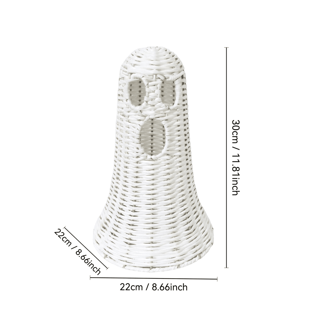 Guvpev 12" Handcrafted Woven Ghost - White Faux Rattan & Metal Ghost Figurine, Halloween Spooky Table Centerpiece & Fall Porch Decor for Indoor Outdoor