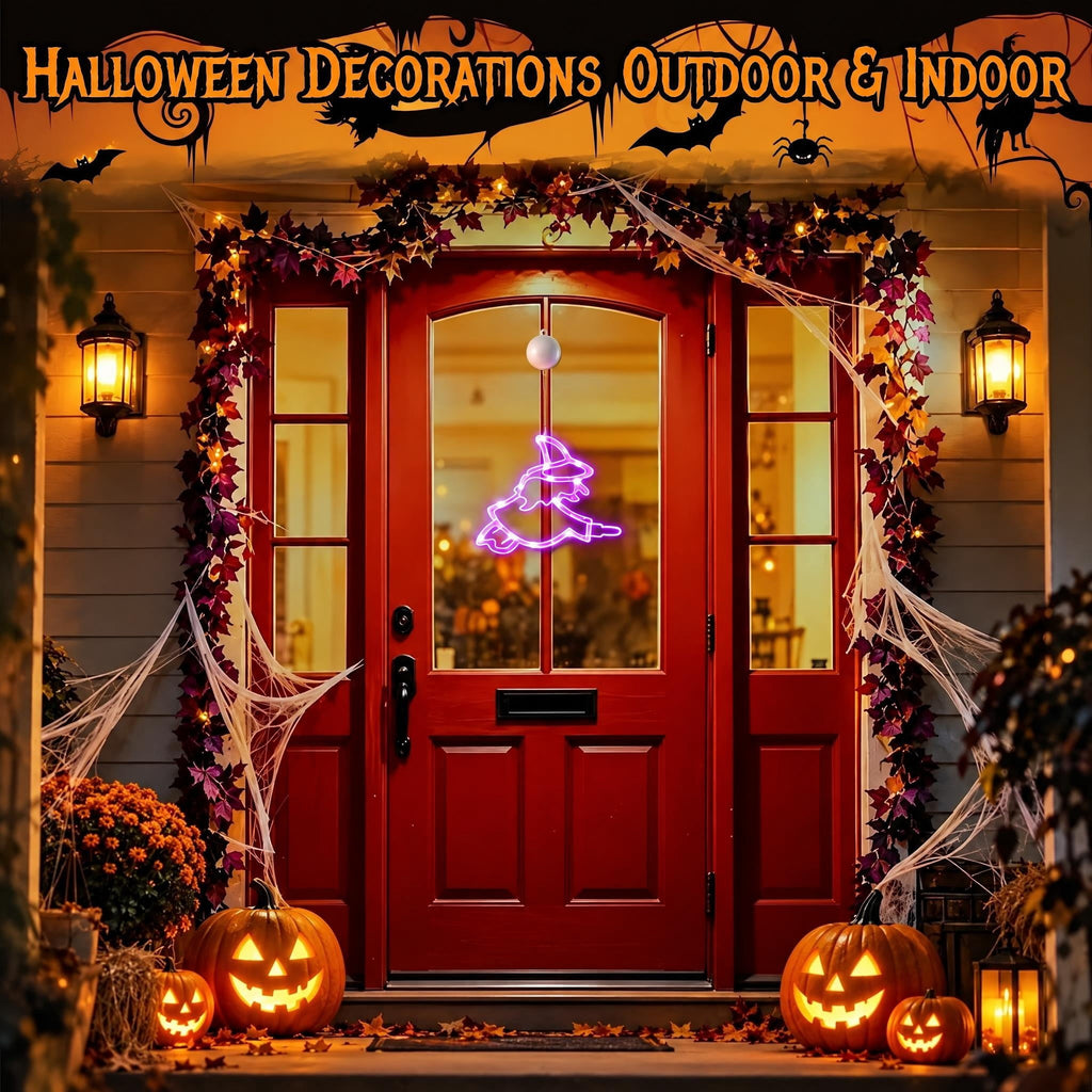 HiberyHom Halloween Lights, 4 Pack Witch Pumpkin Spider Grimace Halloween Decor Lights, Battery Operated Window Lights with Timer