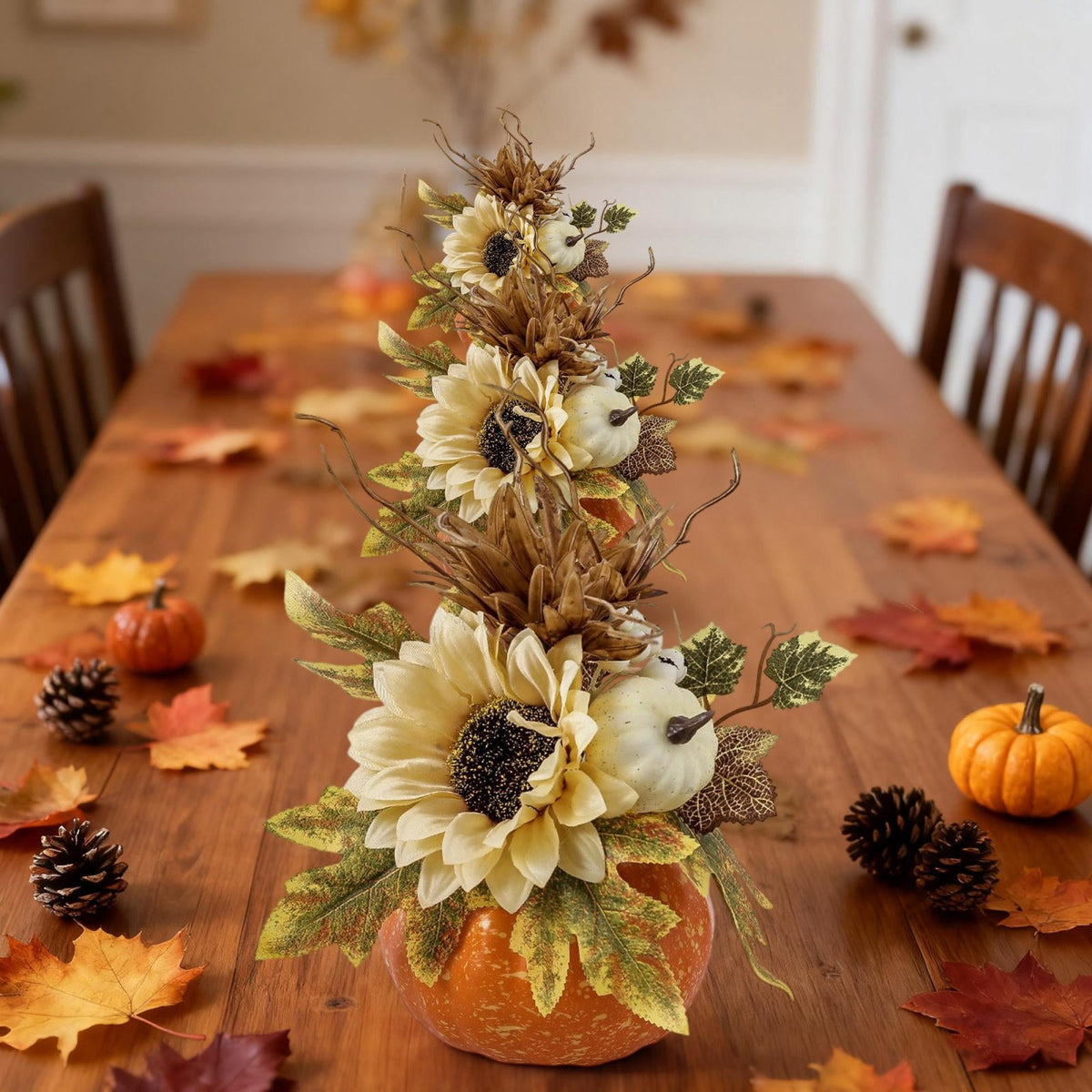 Pumpkin Decor with Artificial Flower Sunflowers Fall Decorations for Home Tabletop Kitchen Party Thanksgiving Harvest