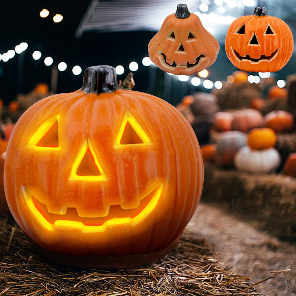 Sunshinehomely Halloween LED Pumpkin Lights, Halloween Pumpkin Lights Battery Operated Halloween Pumpkin Decoration Lights for Indoor Outdoor Halloween Party Tabletop Decorations