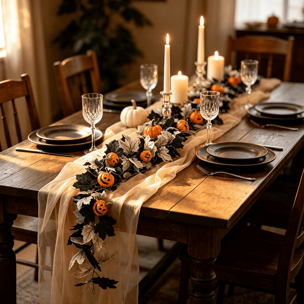 68 Inch Black Halloween Garland, Fall Artificial Vine, Thanksgiving Wall Decor for Home Mantel