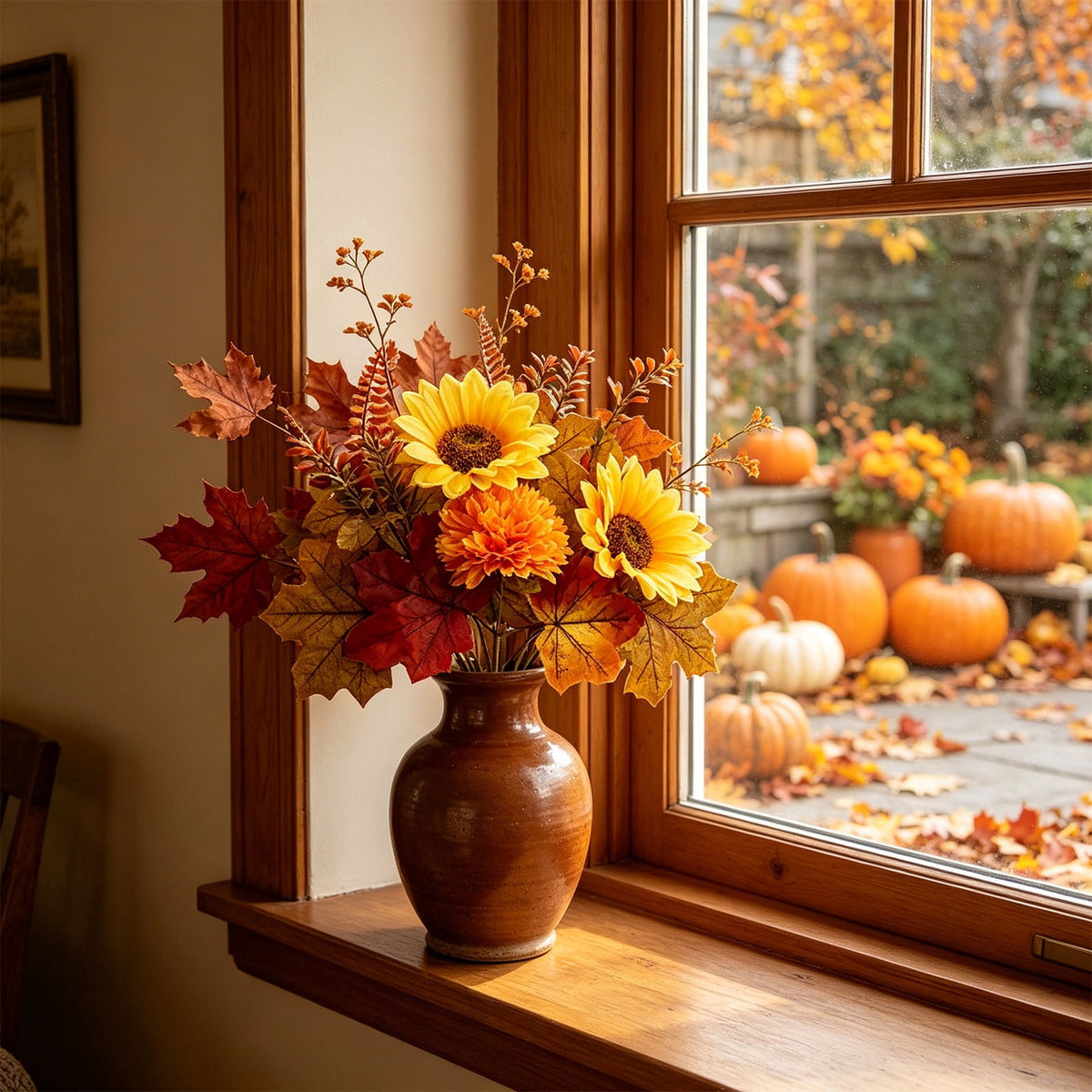 Fall Maple Leaf Front Door Wreath, Multicolor Plastic Seasonal Wreath for Halloween Thanksgiving Christmas Indoor Wall Fireplace Home Decor, 9.84 Inch